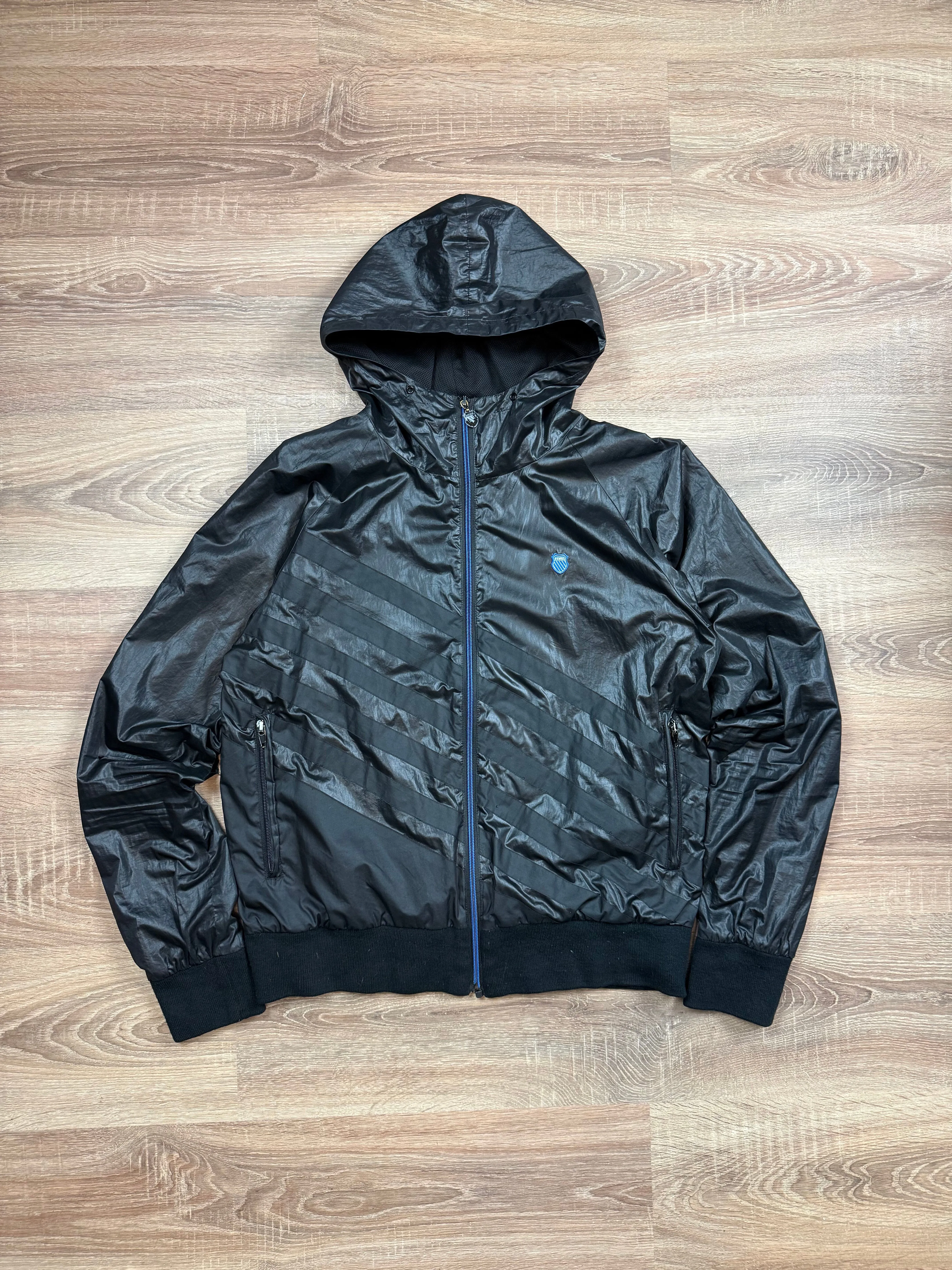 Vintage 00s Black K-Swiss Hooded Track Jacket (L)