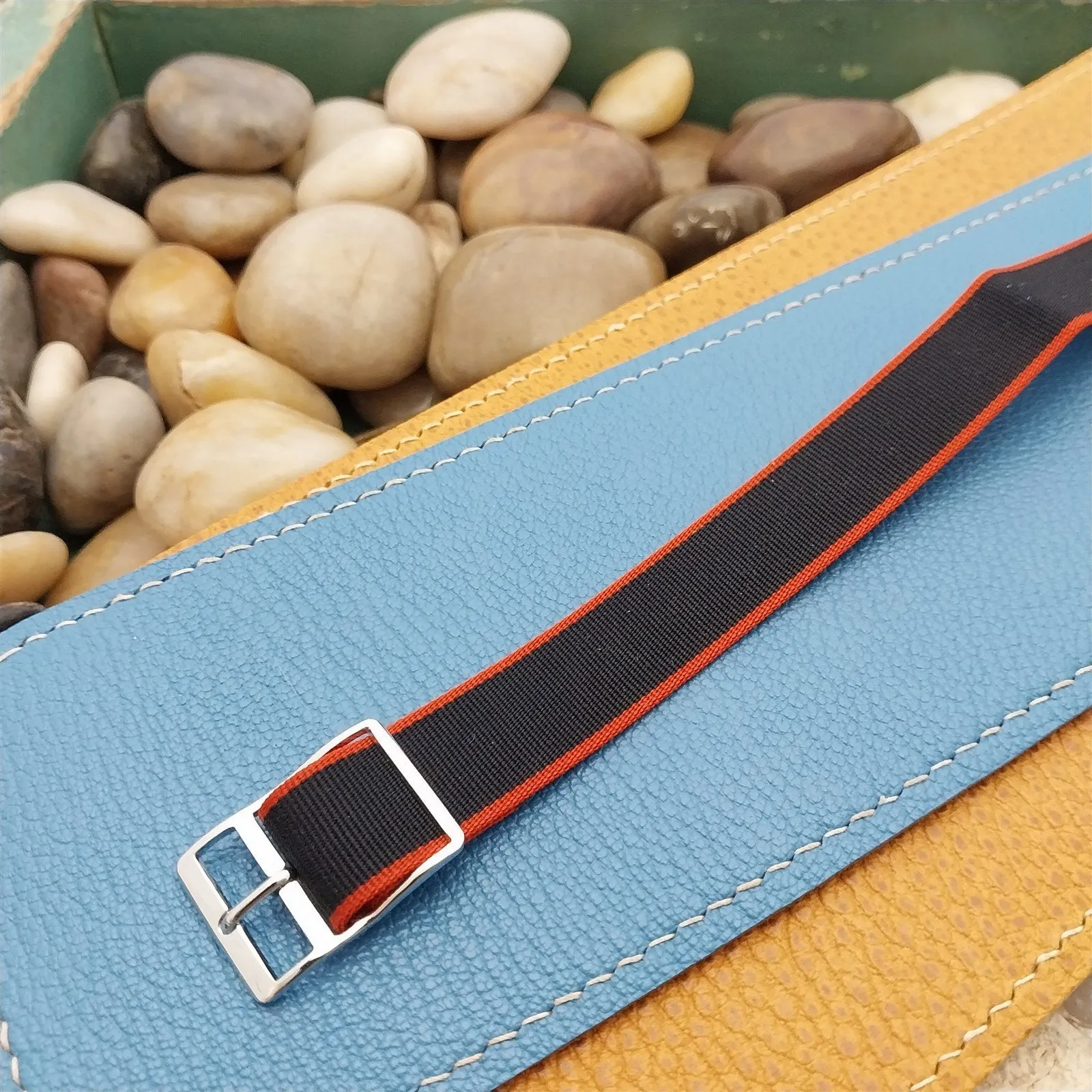 Vintage 16mm Striped Perlon Classic One-Piece NOS 1960s-1970s Unused Watch Band
