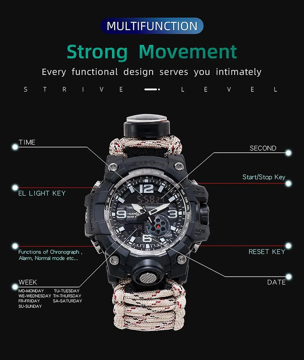 Watches watches survival waterproof quartz watch green