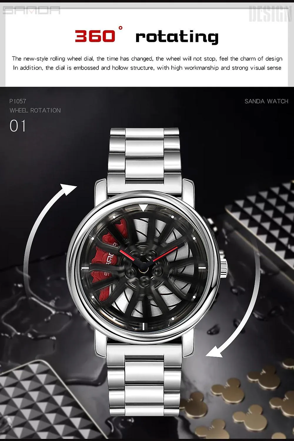 Watches wrist watches creative car wheel steel strap waterproof military sports clock blue