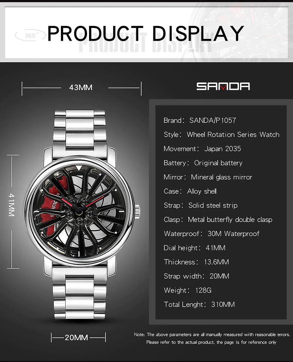 Watches wrist watches creative car wheel steel strap waterproof military sports clock blue