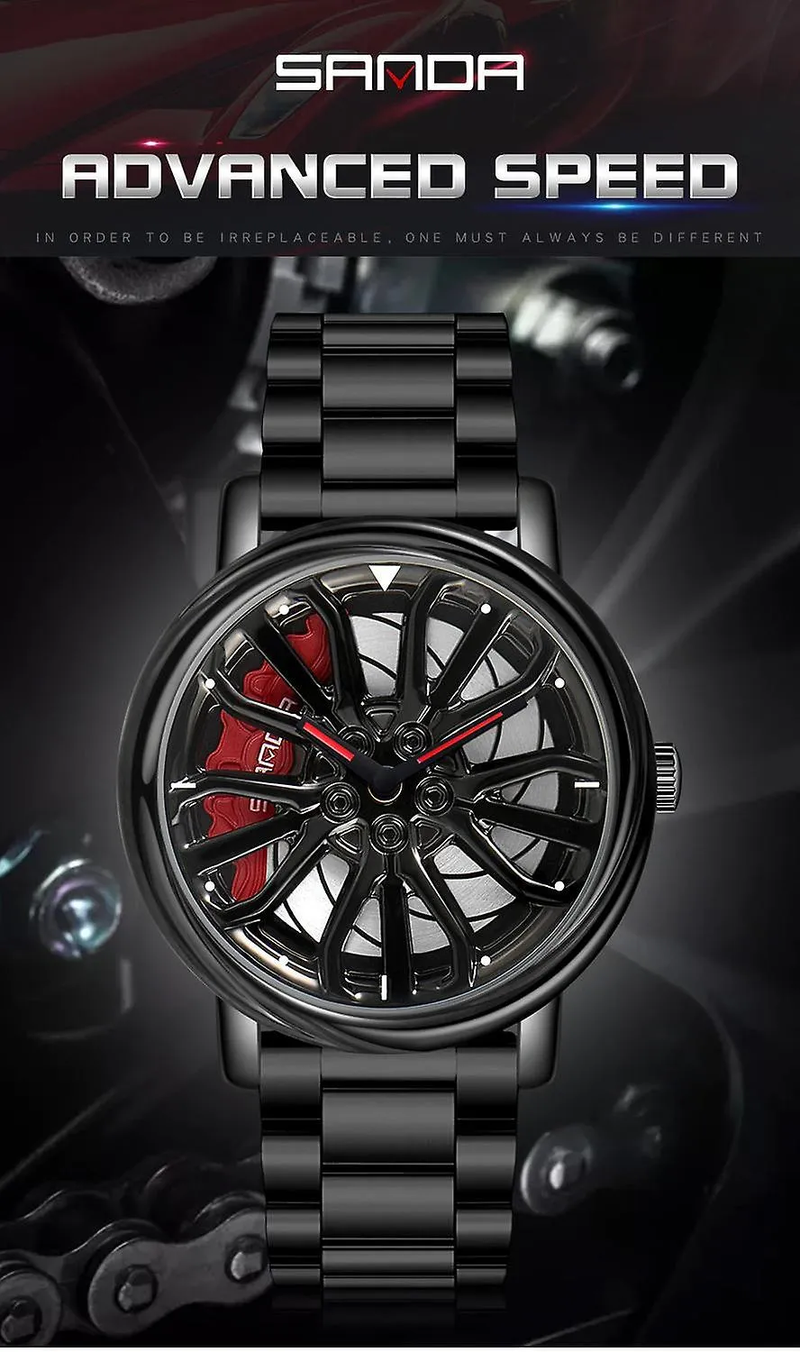 Watches wrist watches creative car wheel steel strap waterproof military sports clock blue