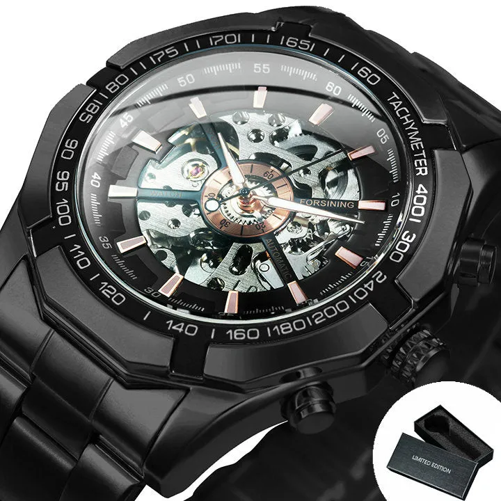 WINNER Classic Skeleton Automatic Mechanical Gold Watch for Men Luminous TM340