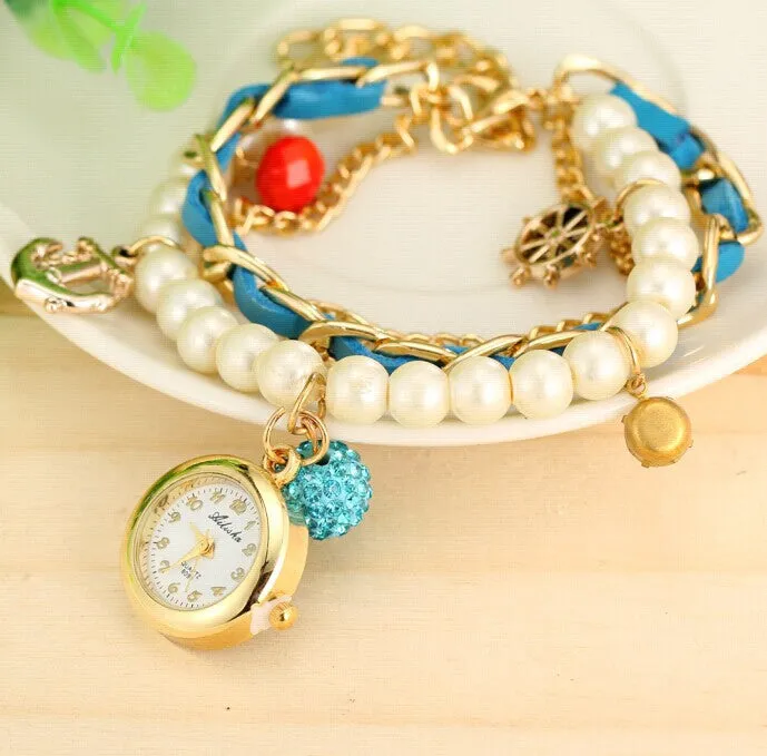 Women Fashion Watch Bracelet Vintage Watch Rudder Anchor Lady dress Wristwatches
