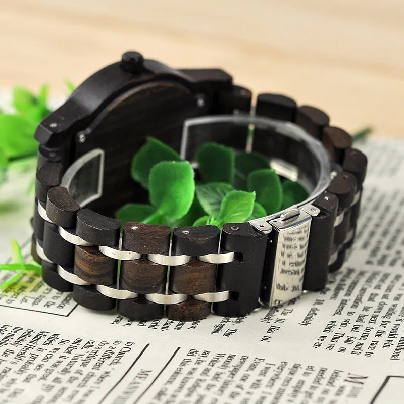 Wooden Watches Men Luxury Wristwatch Clock Functional Stop Watch relogio masculino K-Q18