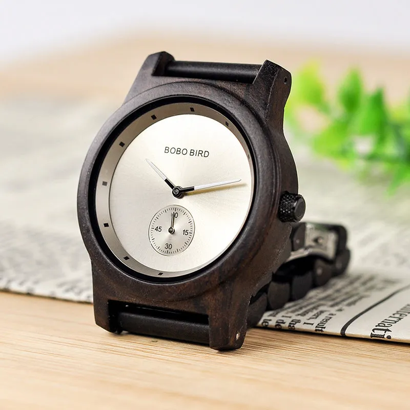 Wooden Watches Men Luxury Wristwatch Clock Functional Stop Watch relogio masculino K-Q18